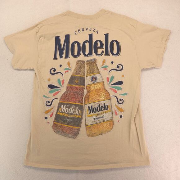 Modelo Short Sleeve Crew Neck Graphic T Shirt Mens Size Large L Tan - Picture 9 of 9